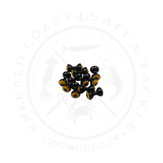 Hareline Double Pupil Brass Eyes Black w/Yellow & Black pupil