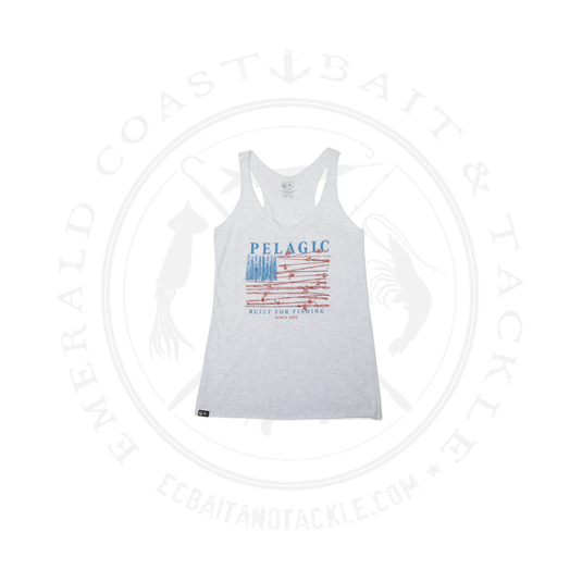 Pelagic Women's Premium Tank Reel Flag - Heather White